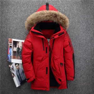 ( Free Shipping) 40 degree cold resistant winter jacket men top quality genuine fur collar thick warm  white duck down men's winter coat