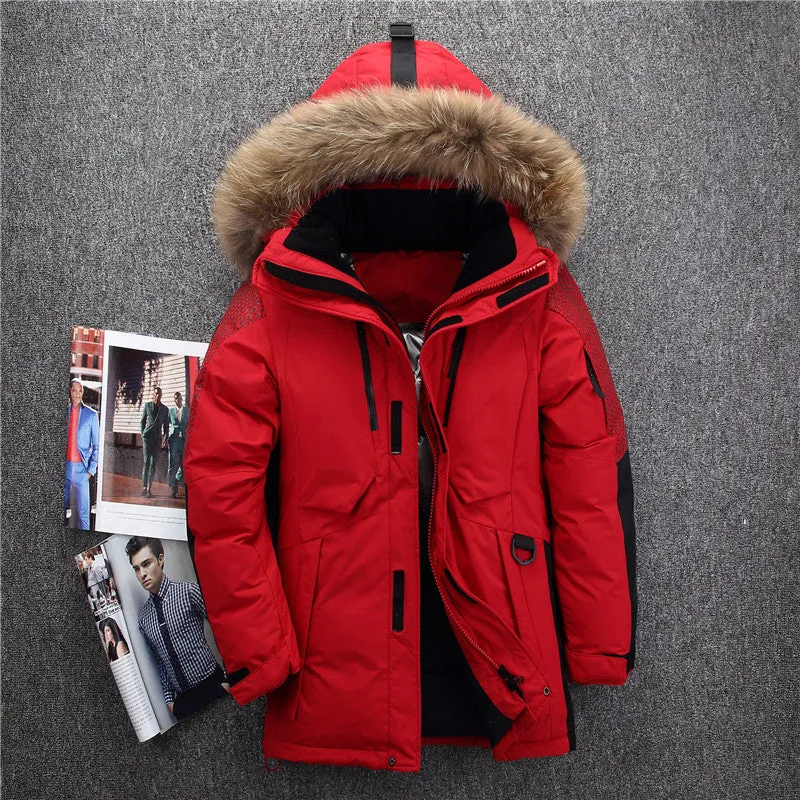 ( Free Shipping) 40 degree cold resistant winter jacket men top quality genuine fur collar thick warm  white duck down men's winter coat