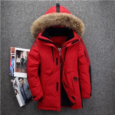 ( Free Shipping) 40 degree cold resistant winter jacket men top quality genuine fur collar thick warm  white duck down men's winter coat