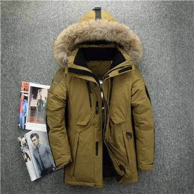 ( Free Shipping) 40 degree cold resistant winter jacket men top quality genuine fur collar thick warm  white duck down men's winter coat