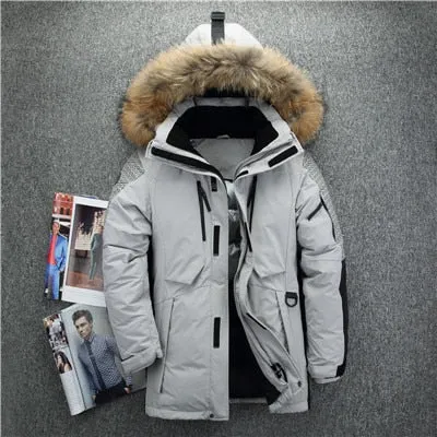 ( Free Shipping) 40 degree cold resistant winter jacket men top quality genuine fur collar thick warm  white duck down men's winter coat