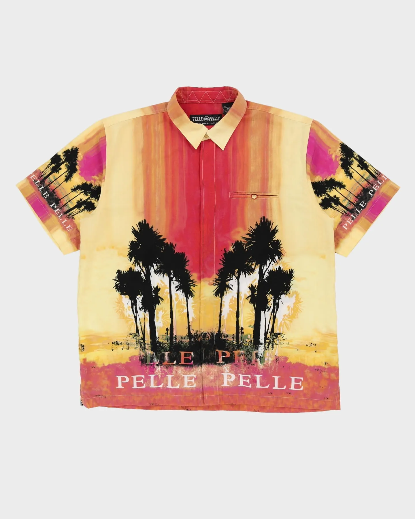 00s Pelle Pelle Yellow With Palm Trees Hawaiian Shirt - XXXL