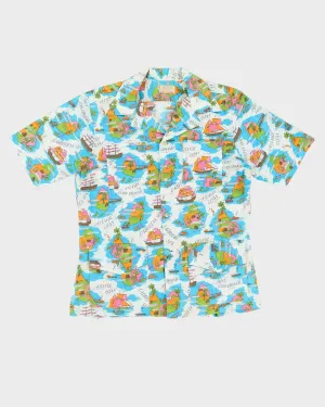 1970s Blue And Pink Patterned Barbados With Pockets Shirt - L