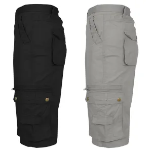 2-Pack: Men's Tactical Extended Size Cotton Cargo Utility Belted Shorts
