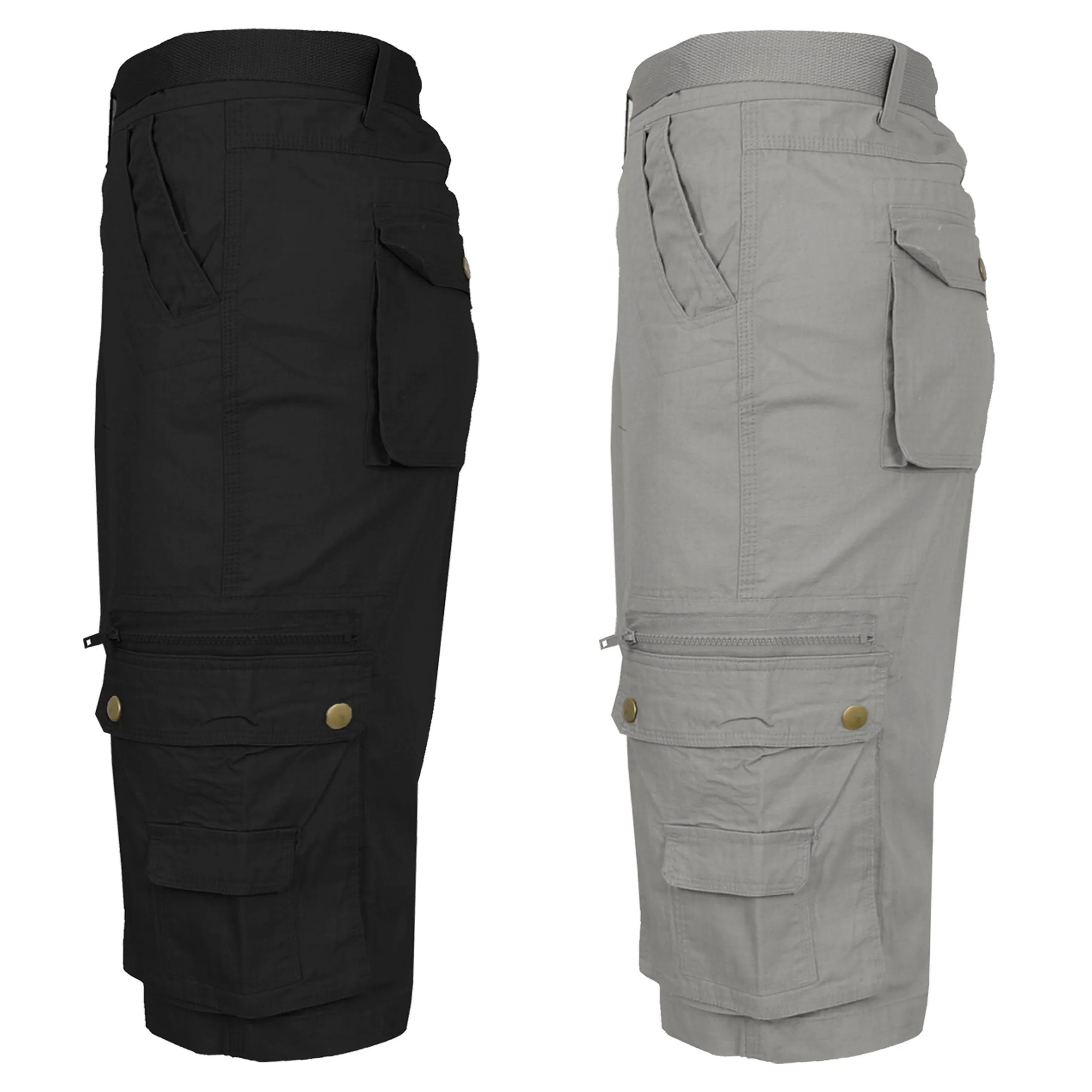 2-Pack: Men's Tactical Extended Size Cotton Cargo Utility Belted Shorts