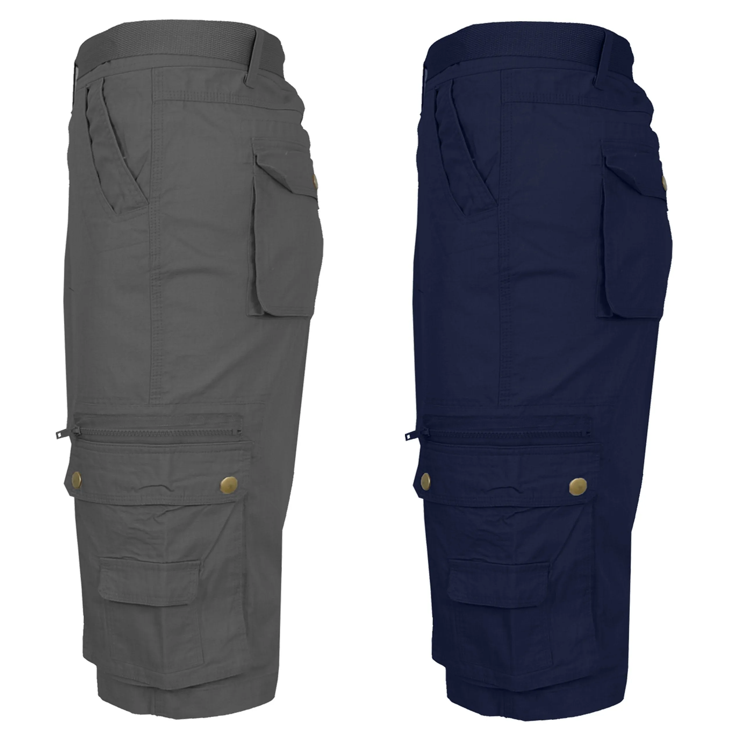 2-Pack: Men's Tactical Extended Size Cotton Cargo Utility Belted Shorts