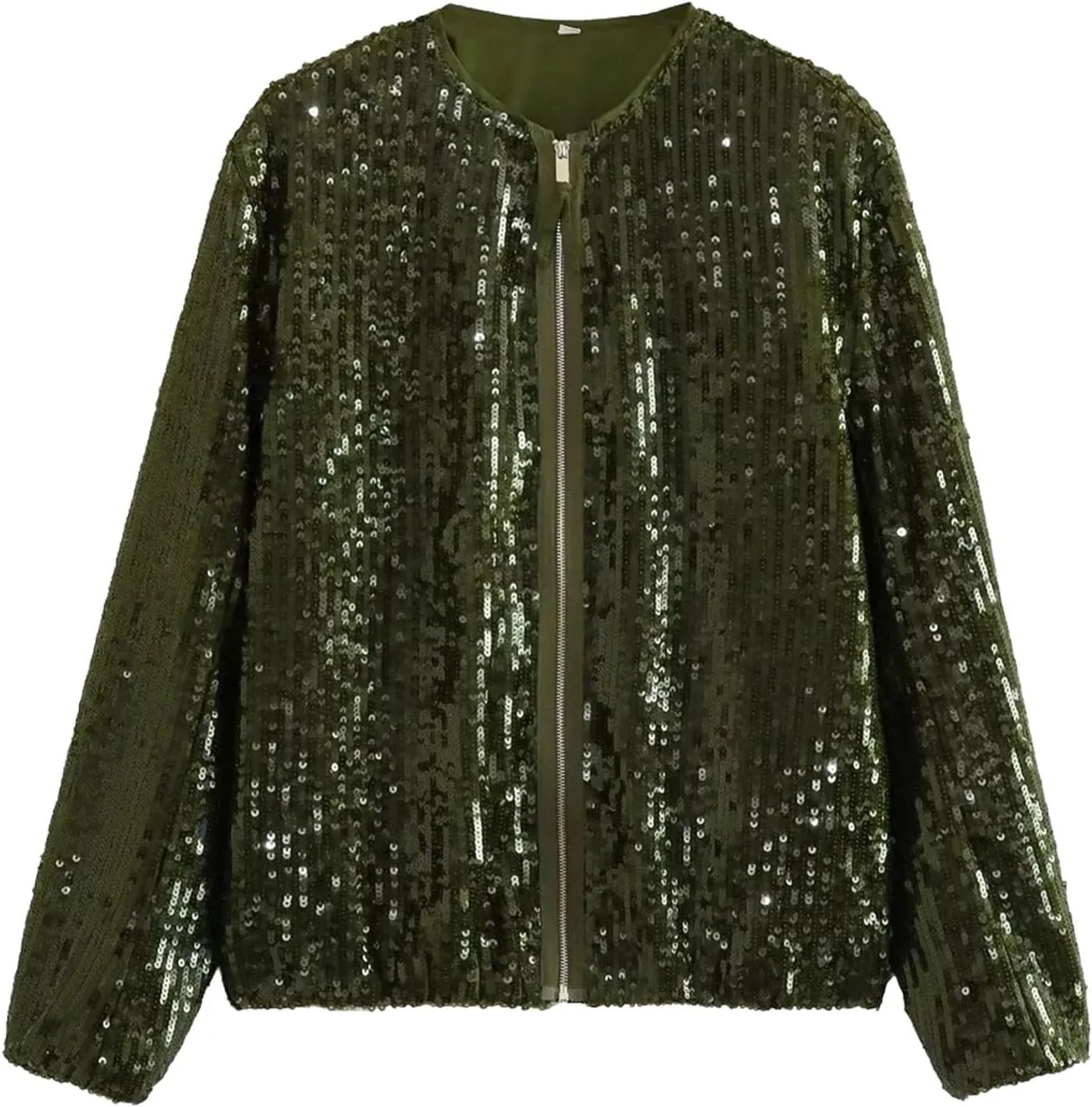 2024 Elegant Temperament Sequin Outwear for Womens Long Sleeve Zipper Overcoat Casual Soft Slim Jacket Coat Work Suits