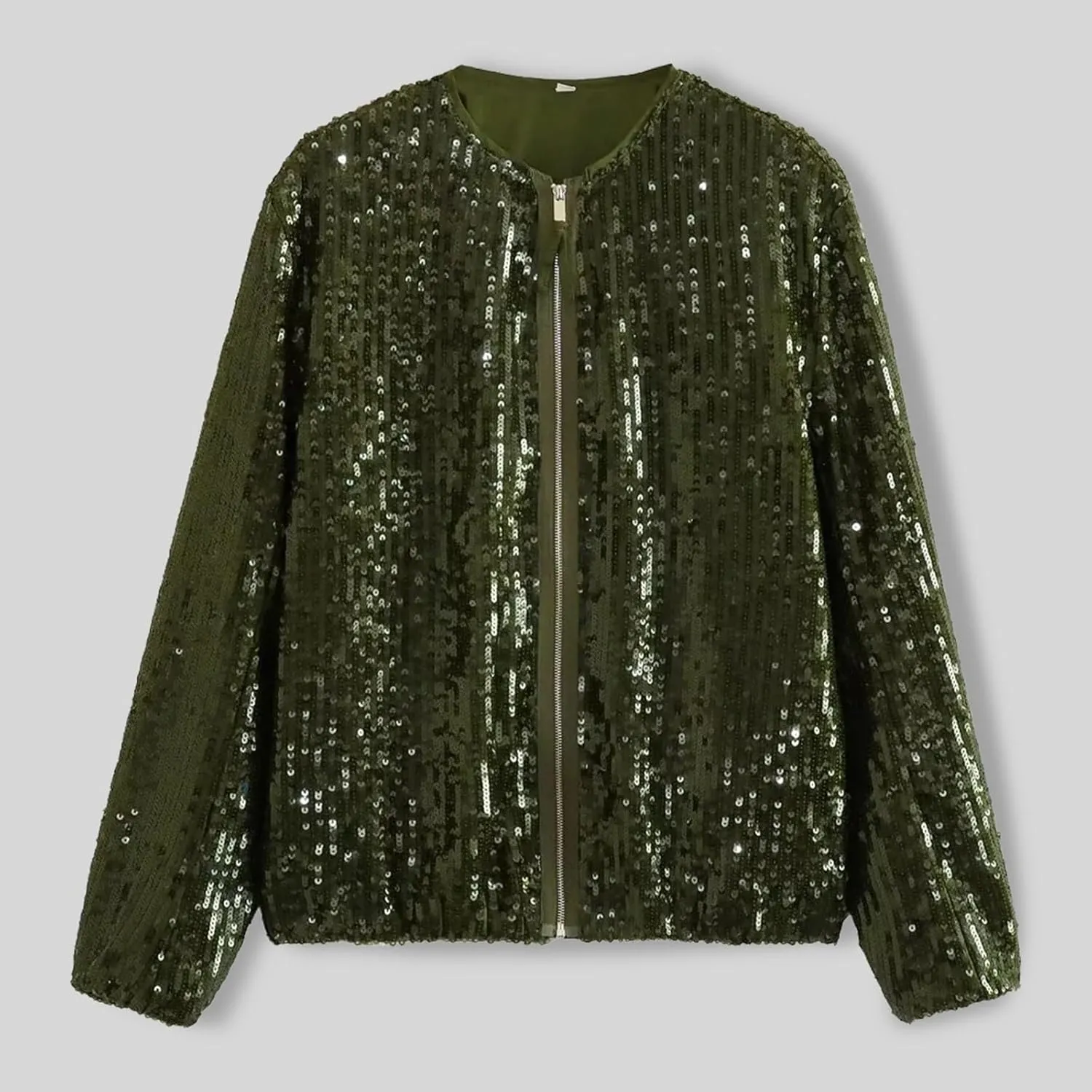2024 Elegant Temperament Sequin Outwear for Womens Long Sleeve Zipper Overcoat Casual Soft Slim Jacket Coat Work Suits