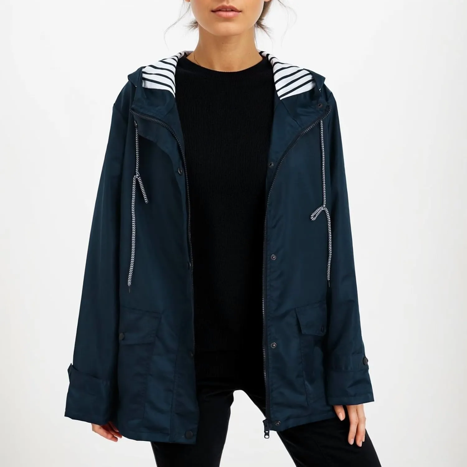 2024 Fashion Waterproof Rain Jacket for Women Single Breasted Long Sleeve Rain Coat Warm Comfy Windbreaker with Pockets