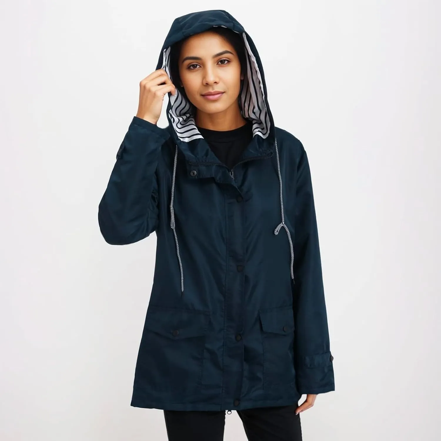 2024 Fashion Waterproof Rain Jacket for Women Single Breasted Long Sleeve Rain Coat Warm Comfy Windbreaker with Pockets
