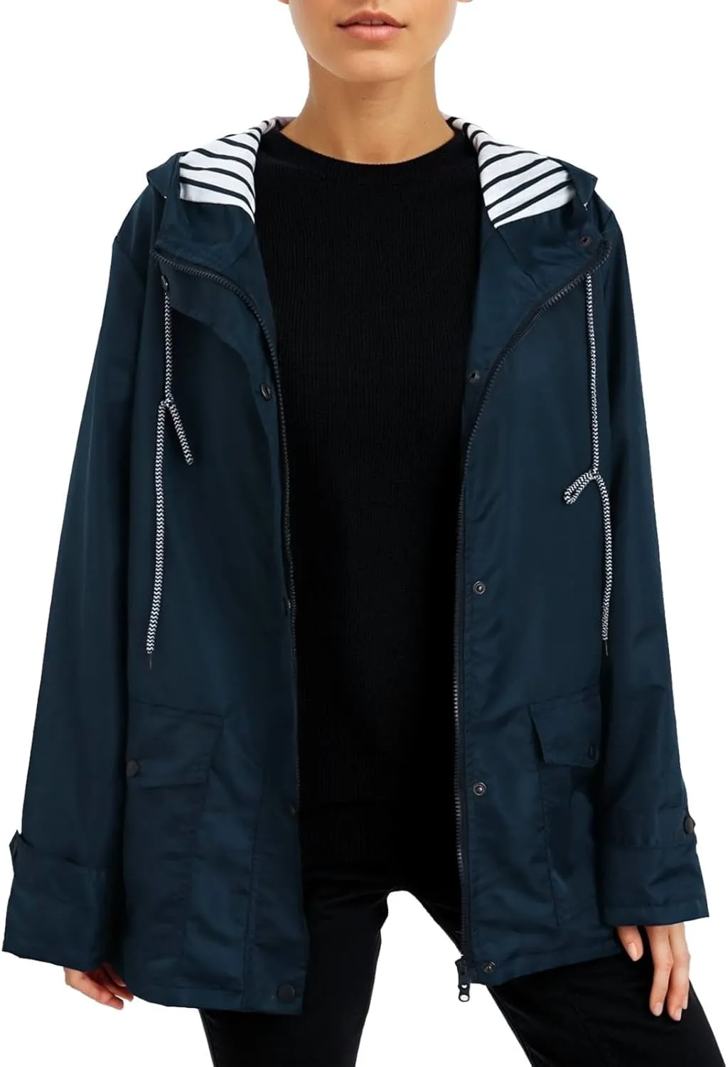 2024 Fashion Waterproof Rain Jacket for Women Single Breasted Long Sleeve Rain Coat Warm Comfy Windbreaker with Pockets