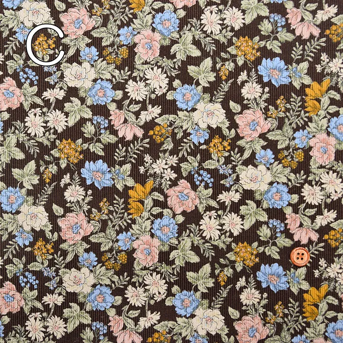 21W Cotton Corduroy Print Fabric - Drawing Flower