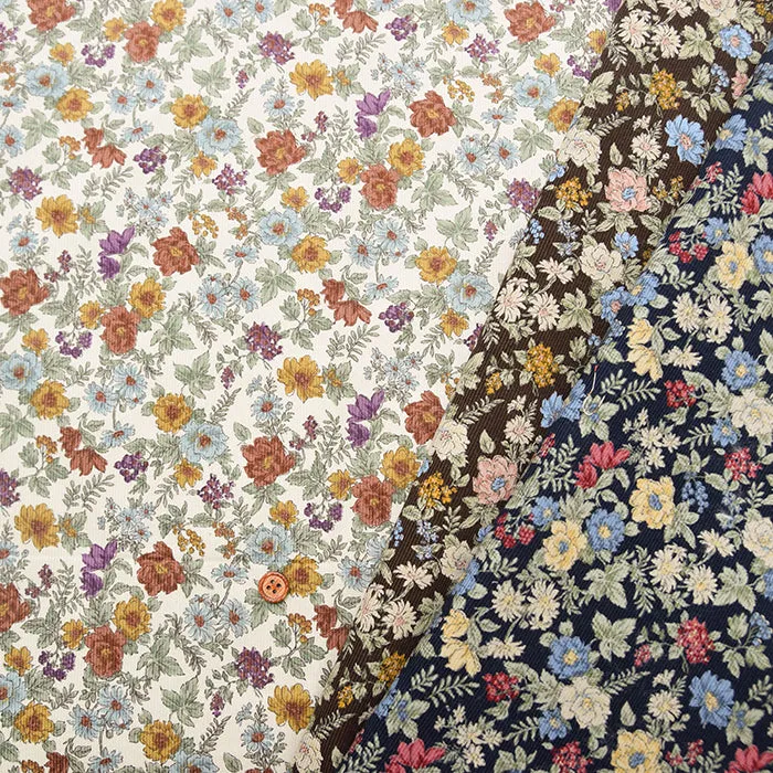 21W Cotton Corduroy Print Fabric - Drawing Flower