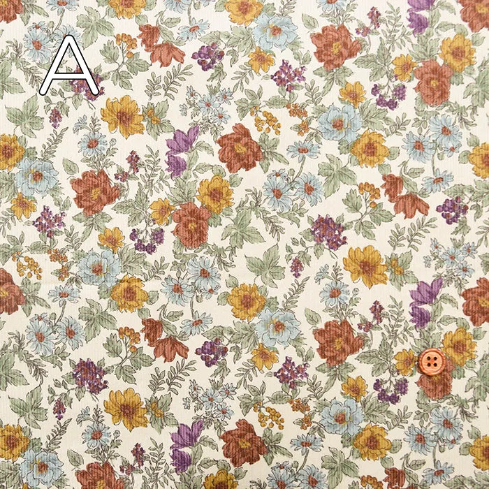 21W Cotton Corduroy Print Fabric - Drawing Flower