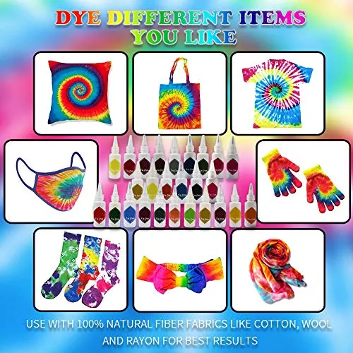 26 Vibrant Colors Tie Dye Kit,180pcs Group Party Tie Dye DIY Set Multi-Color Fabric Shirt Dye with Squeeze Bottles Gloves Table Cover for Kids and Adult