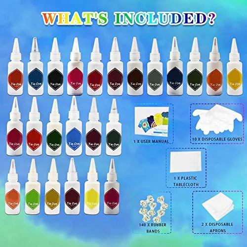 26 Vibrant Colors Tie Dye Kit,180pcs Group Party Tie Dye DIY Set Multi-Color Fabric Shirt Dye with Squeeze Bottles Gloves Table Cover for Kids and Adult