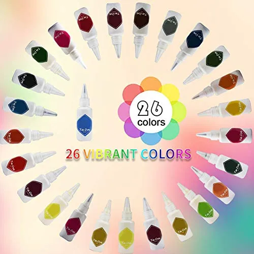 26 Vibrant Colors Tie Dye Kit,180pcs Group Party Tie Dye DIY Set Multi-Color Fabric Shirt Dye with Squeeze Bottles Gloves Table Cover for Kids and Adult