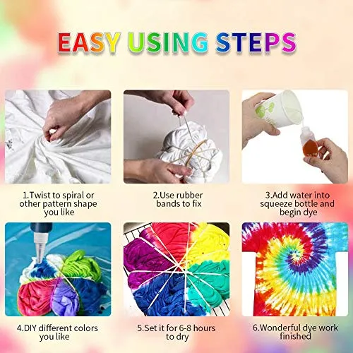 26 Vibrant Colors Tie Dye Kit,180pcs Group Party Tie Dye DIY Set Multi-Color Fabric Shirt Dye with Squeeze Bottles Gloves Table Cover for Kids and Adult