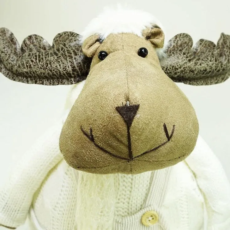 26" White and Brown Standing Boy Moose Christmas Tabletop Figure