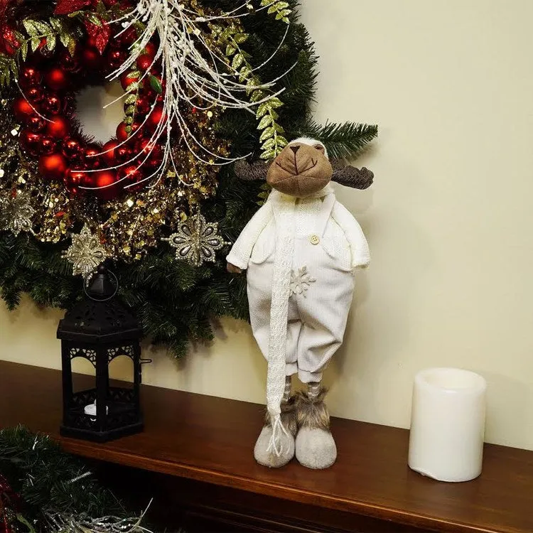 26" White and Brown Standing Boy Moose Christmas Tabletop Figure