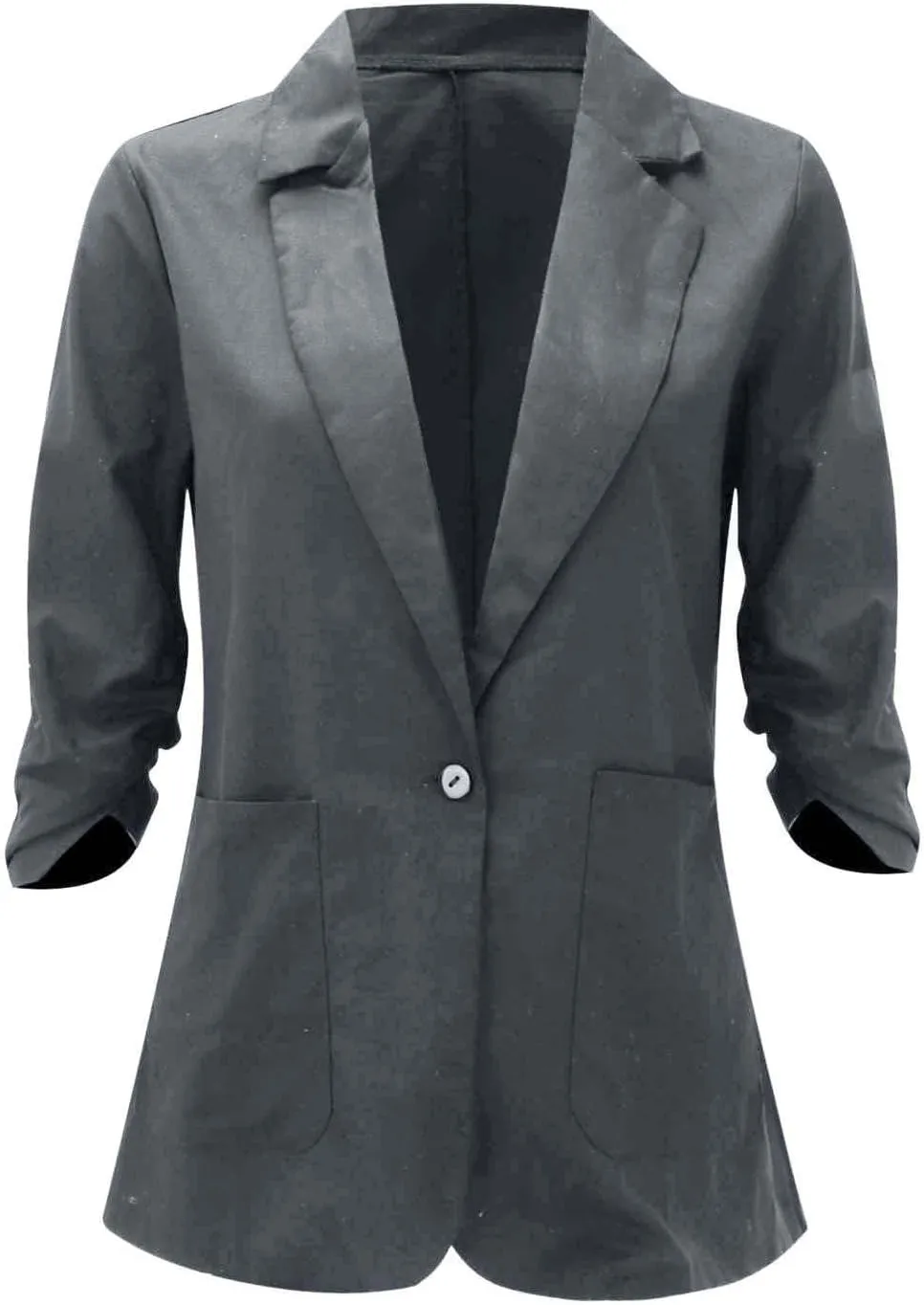 3/4 Ruched Sleeve Blazer for Women Long Sleeve Open Front Notched Collar Jacket One Button Cotton Linen Cardigan Coats