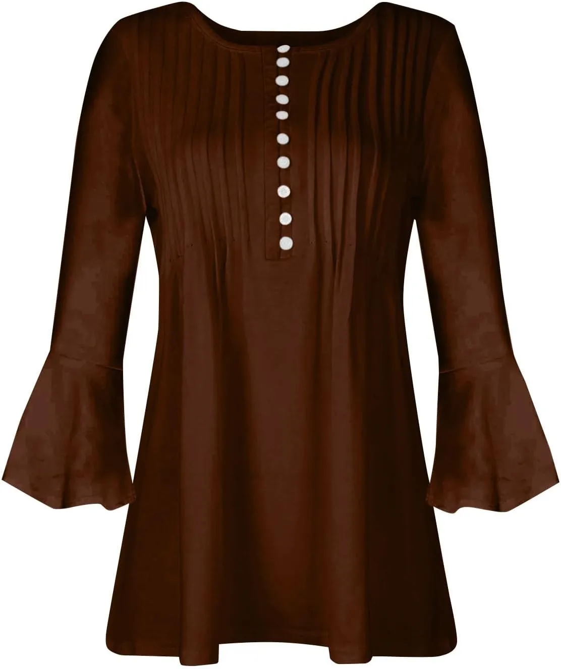 3/4 Sleeve Tops for Women V Neck Dressy Casual Ruffle Sleeve Henley Shirts Loose Fit Button Up Tunic Tops Blouses