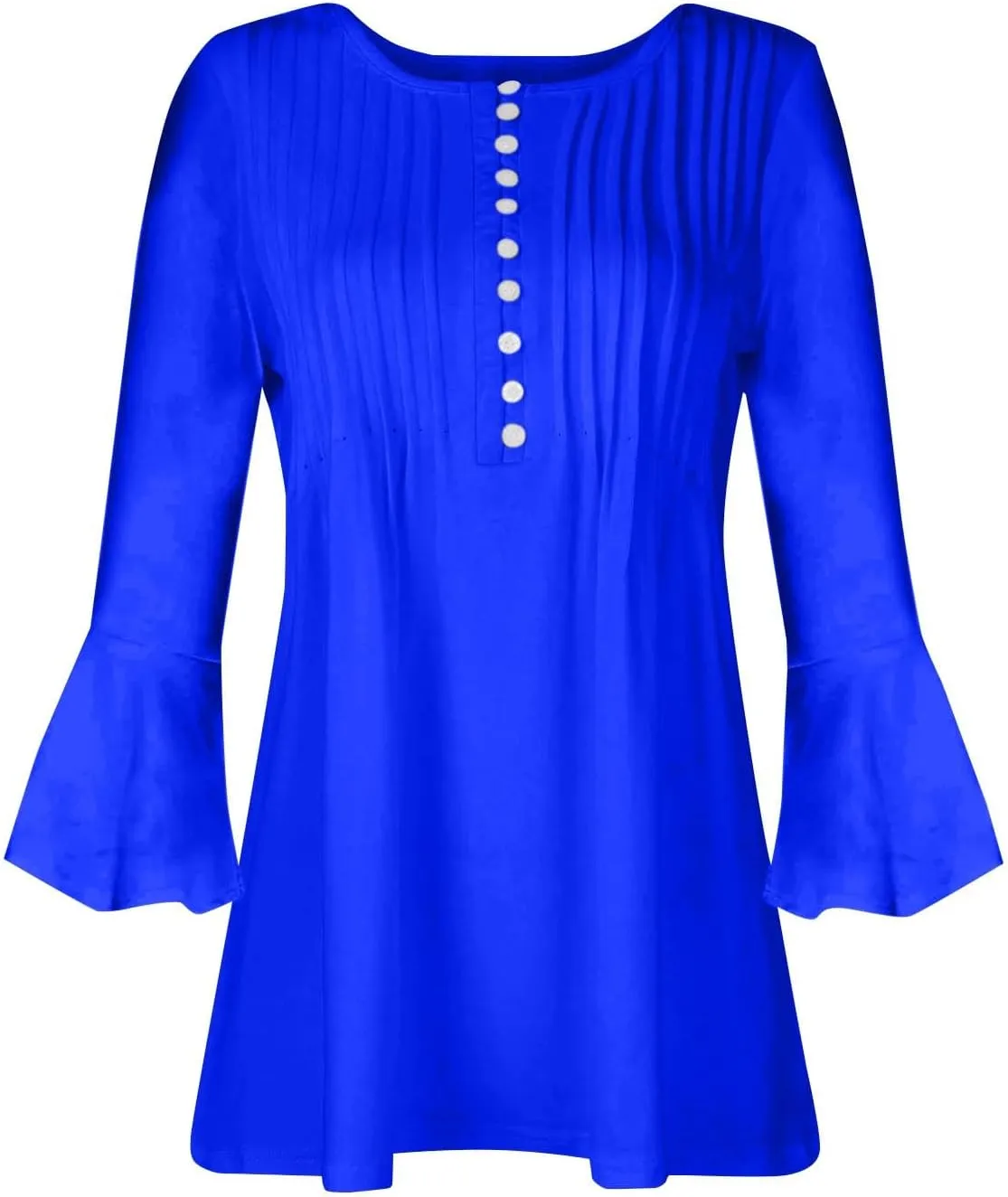 3/4 Sleeve Tops for Women V Neck Dressy Casual Ruffle Sleeve Henley Shirts Loose Fit Button Up Tunic Tops Blouses