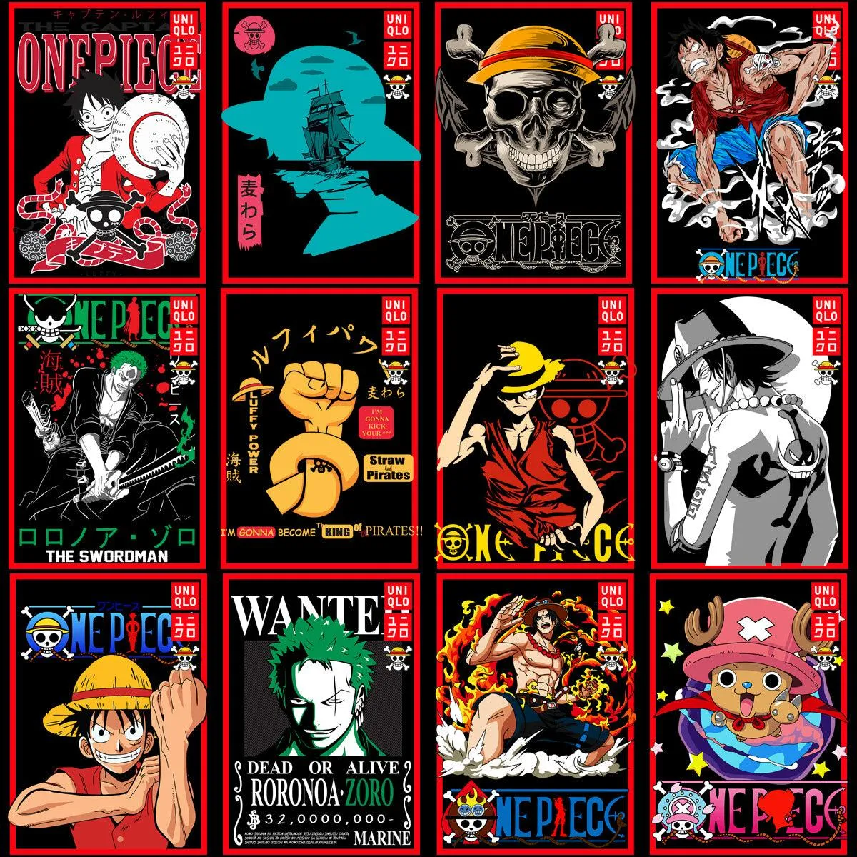 36 Brand Anime One Piece Streetwear Designs Bundle PNG