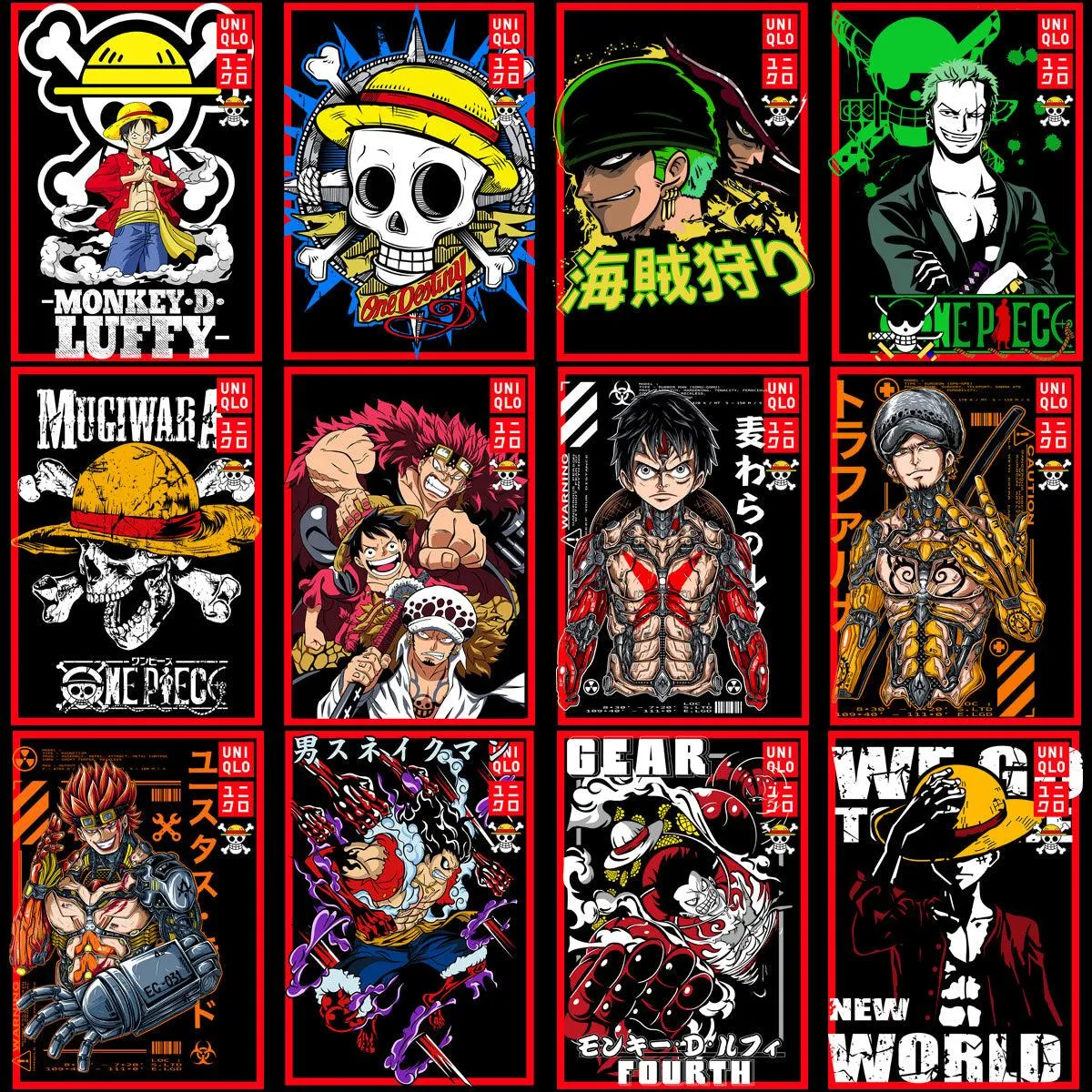 36 Brand Anime One Piece Streetwear Designs Bundle PNG