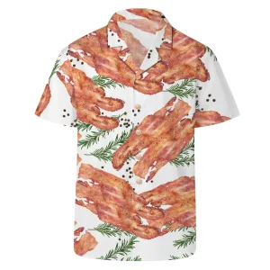 4FunGift® Hawaiian Shirt Gourmet Bacon Print Summer Short Sleeves Breathable and Comfortable