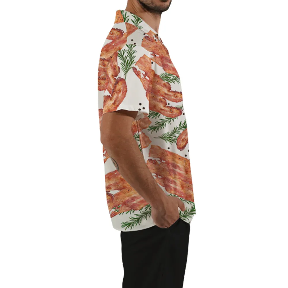 4FunGift® Hawaiian Shirt Gourmet Bacon Print Summer Short Sleeves Breathable and Comfortable