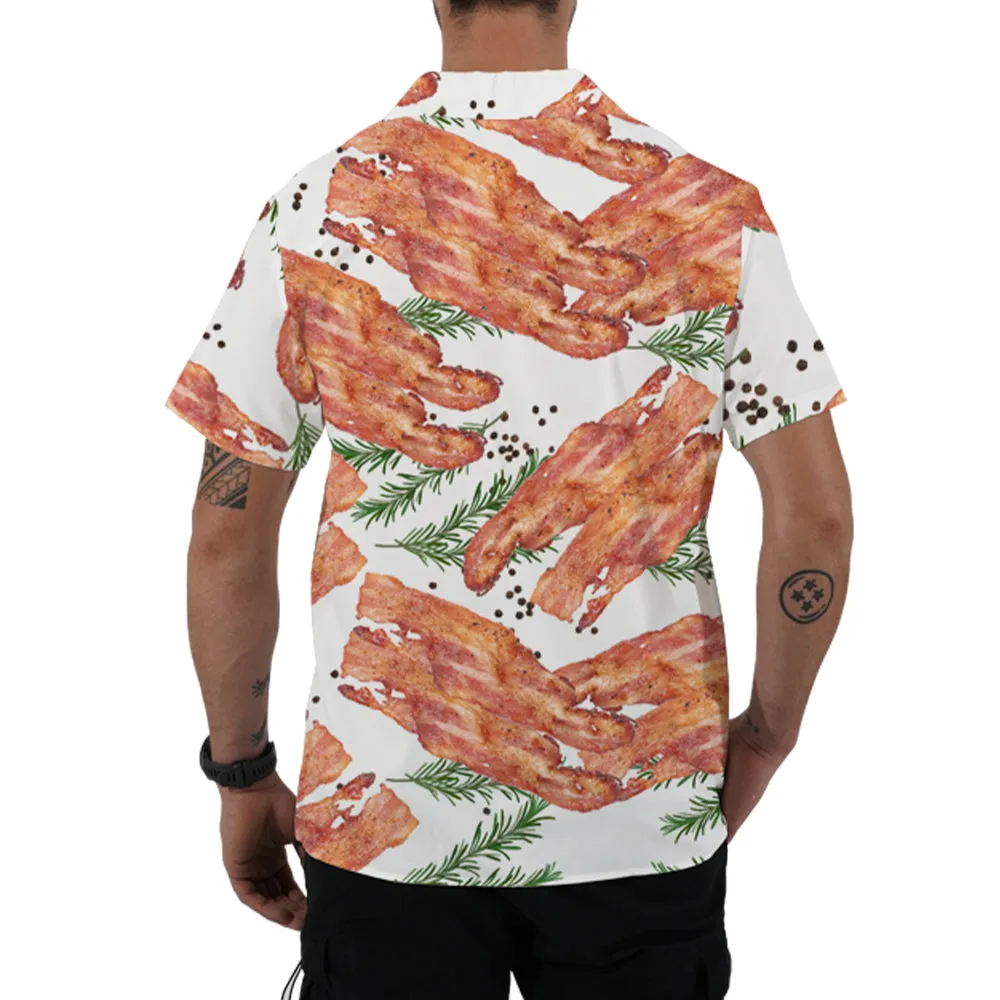 4FunGift® Hawaiian Shirt Gourmet Bacon Print Summer Short Sleeves Breathable and Comfortable