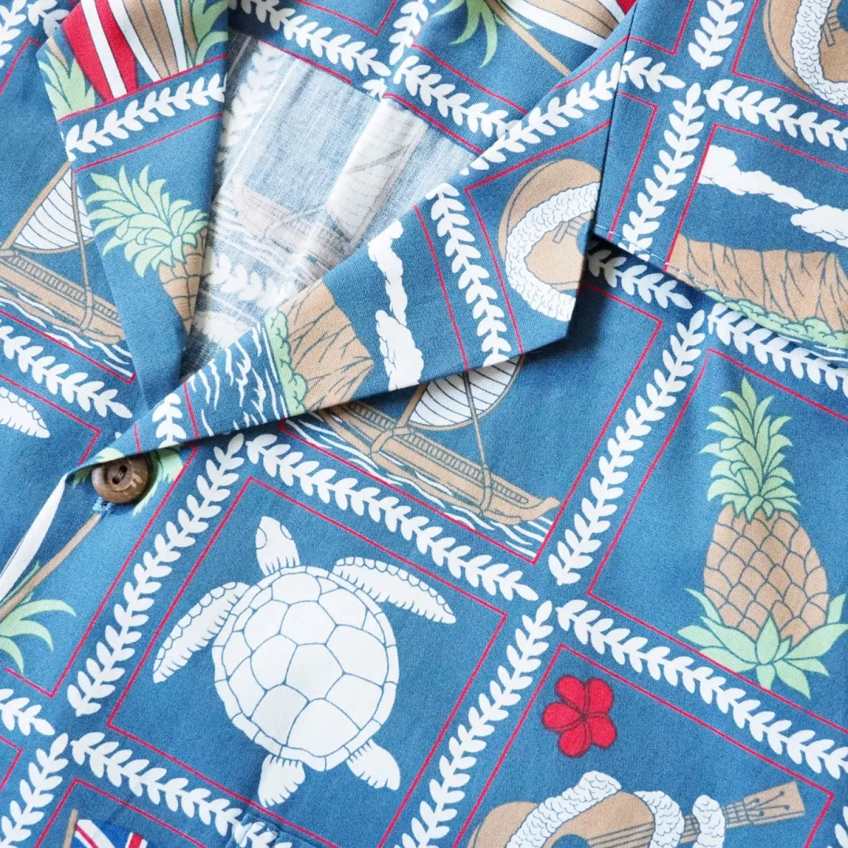 50th state blue hawaiian cotton shirt