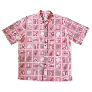 50th state pink REVERSE print hawaiian cotton shirt