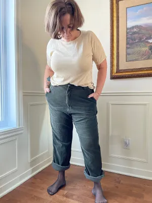 90s Mossy Green Corduroy Trousers - 39