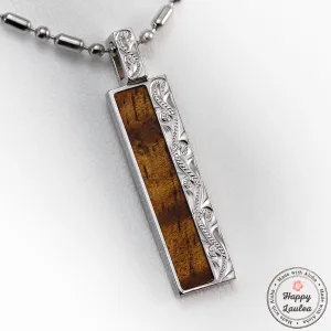 925 Sterling Silver Hand Engraved Pendant with Koa Wood Inlay