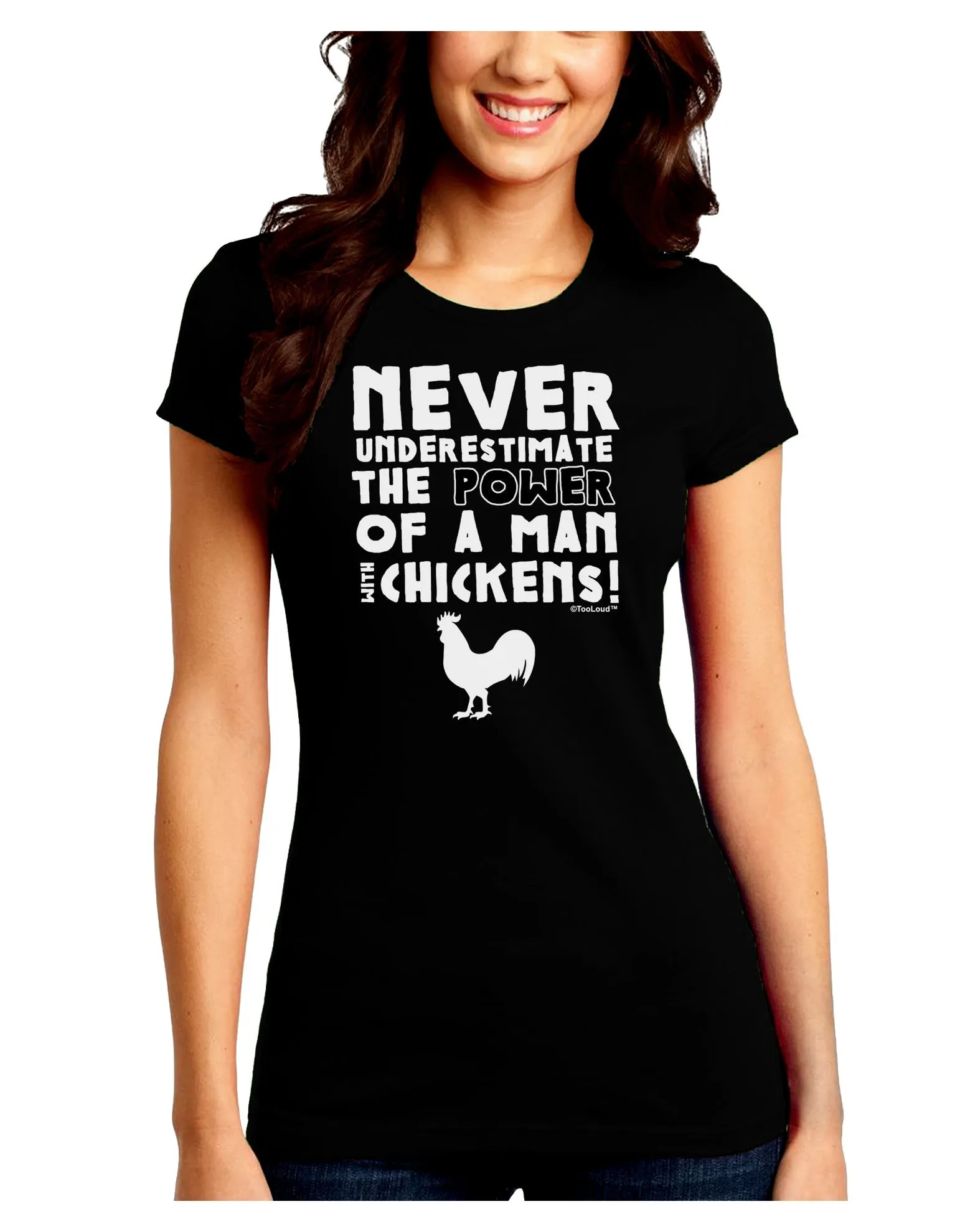 A Man With Chickens Juniors Petite Crew Dark T-Shirt