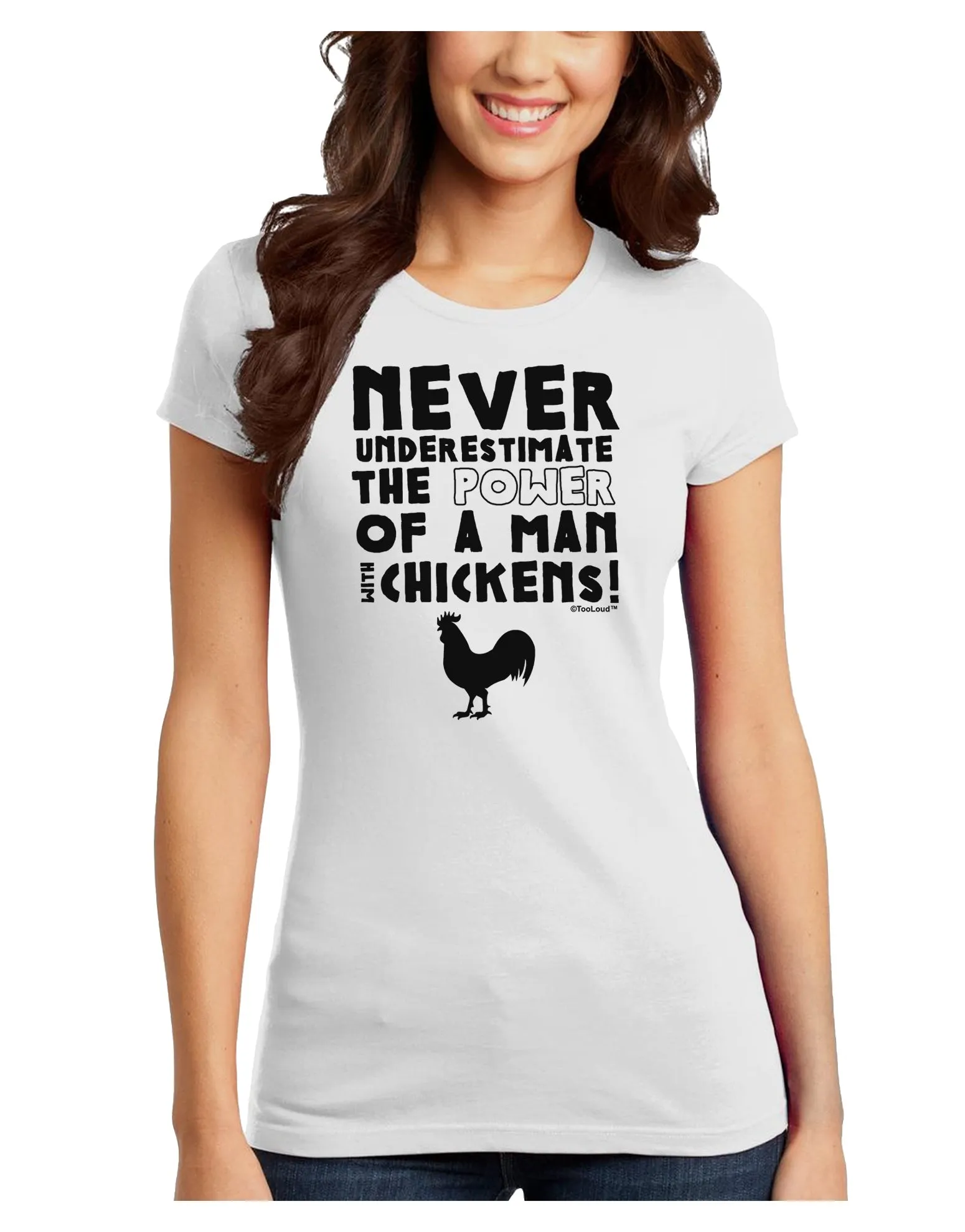 A Man With Chickens Juniors Petite T-Shirt