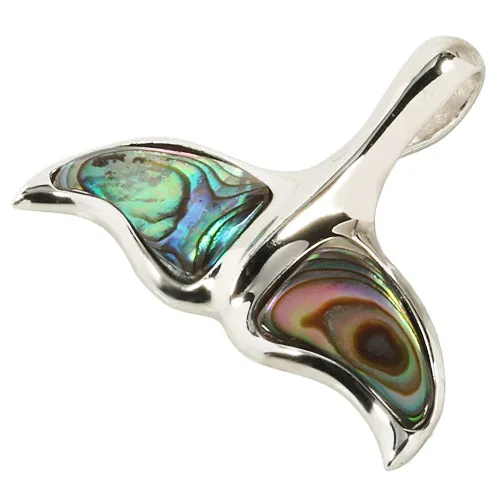 Abalone Sterling Silver Big Whale Tail Pendant Rhodium (Chain Sold Separately)
