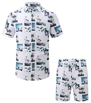 Alex Vando Mens Hawaiian Shirts Casual Short Sleeve Aloha Beach Shirt Suits,White View,L