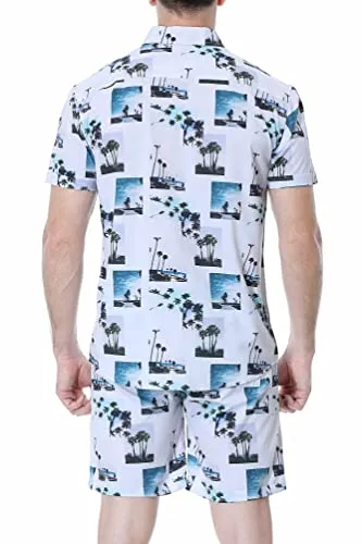 Alex Vando Mens Hawaiian Shirts Casual Short Sleeve Aloha Beach Shirt Suits,White View,L