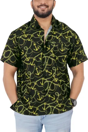 Allover Anchor And Chain Black Printed Hawaiian Beach Shirt For Men