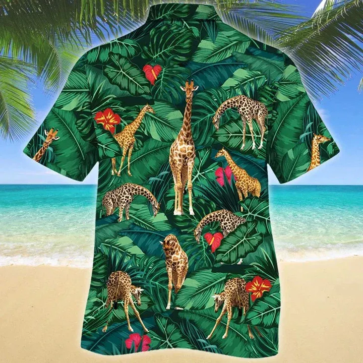 Amazing Green Leaves And Giraffe Lovers Gift Design Hawaiian Shirt