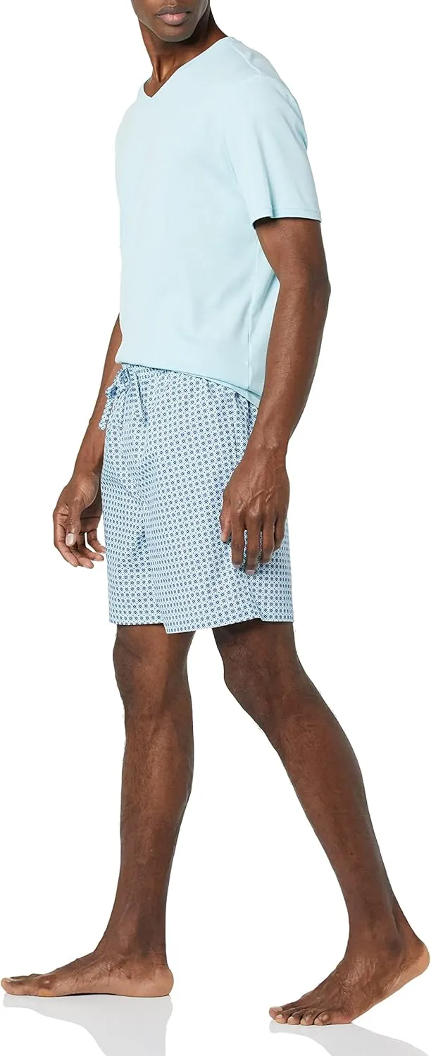 Amazon Essentials Men's Cotton Poplin Pajama Short with Cotton T-Shirt Set