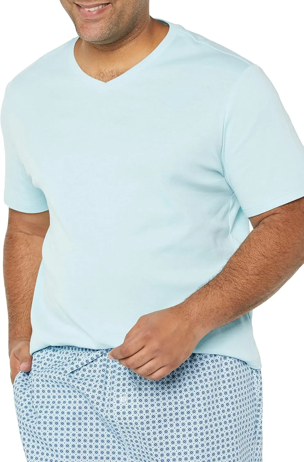 Amazon Essentials Men's Cotton Poplin Pajama Short with Cotton T-Shirt Set