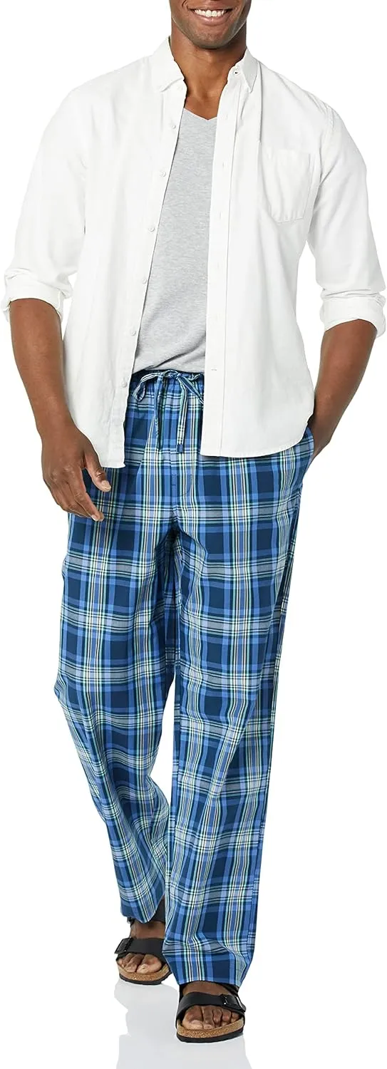 Amazon Essentials Men's Cotton Poplin Pant with Cotton Jersey T-Shirt Pajama Set