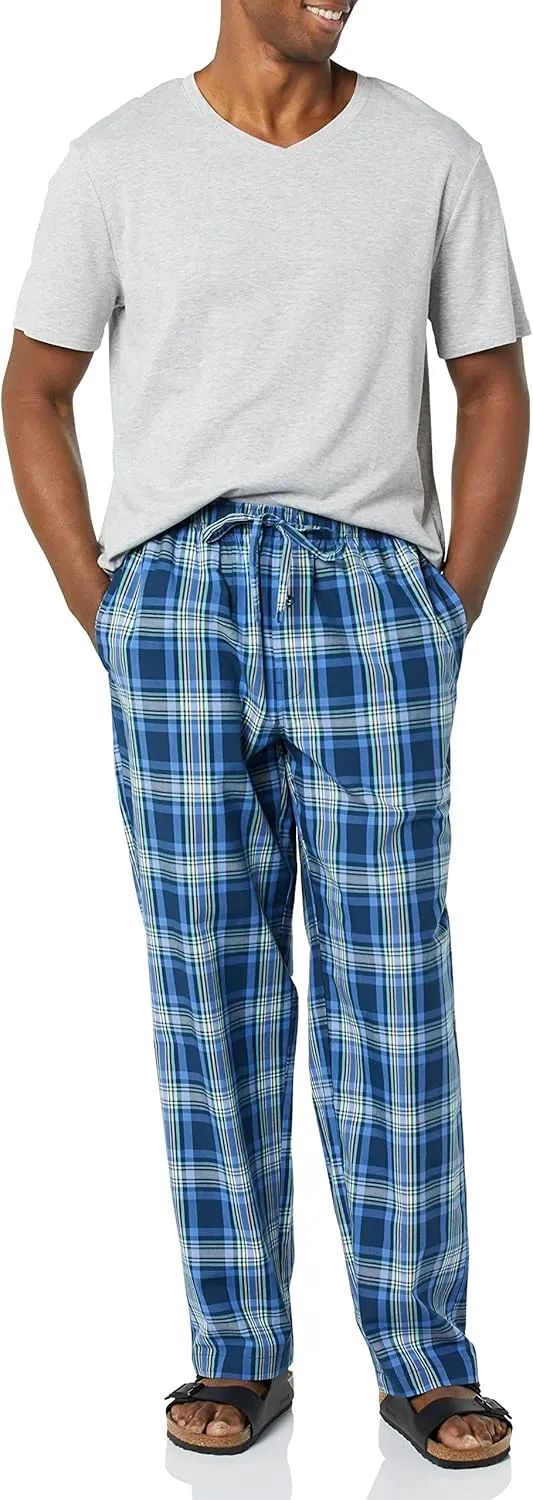 Amazon Essentials Men's Cotton Poplin Pant with Cotton Jersey T-Shirt Pajama Set