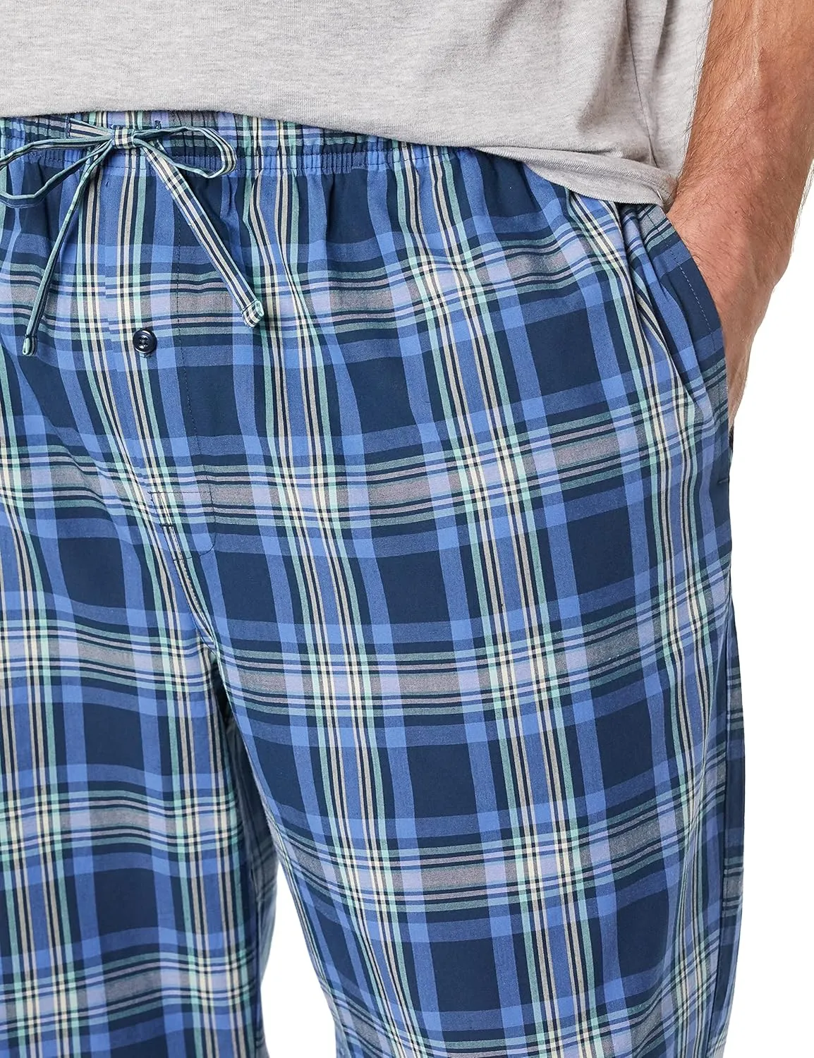 Amazon Essentials Men's Cotton Poplin Pant with Cotton Jersey T-Shirt Pajama Set
