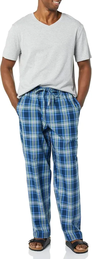 Amazon Essentials Men's Cotton Poplin Pant with Cotton Jersey T-Shirt Pajama Set