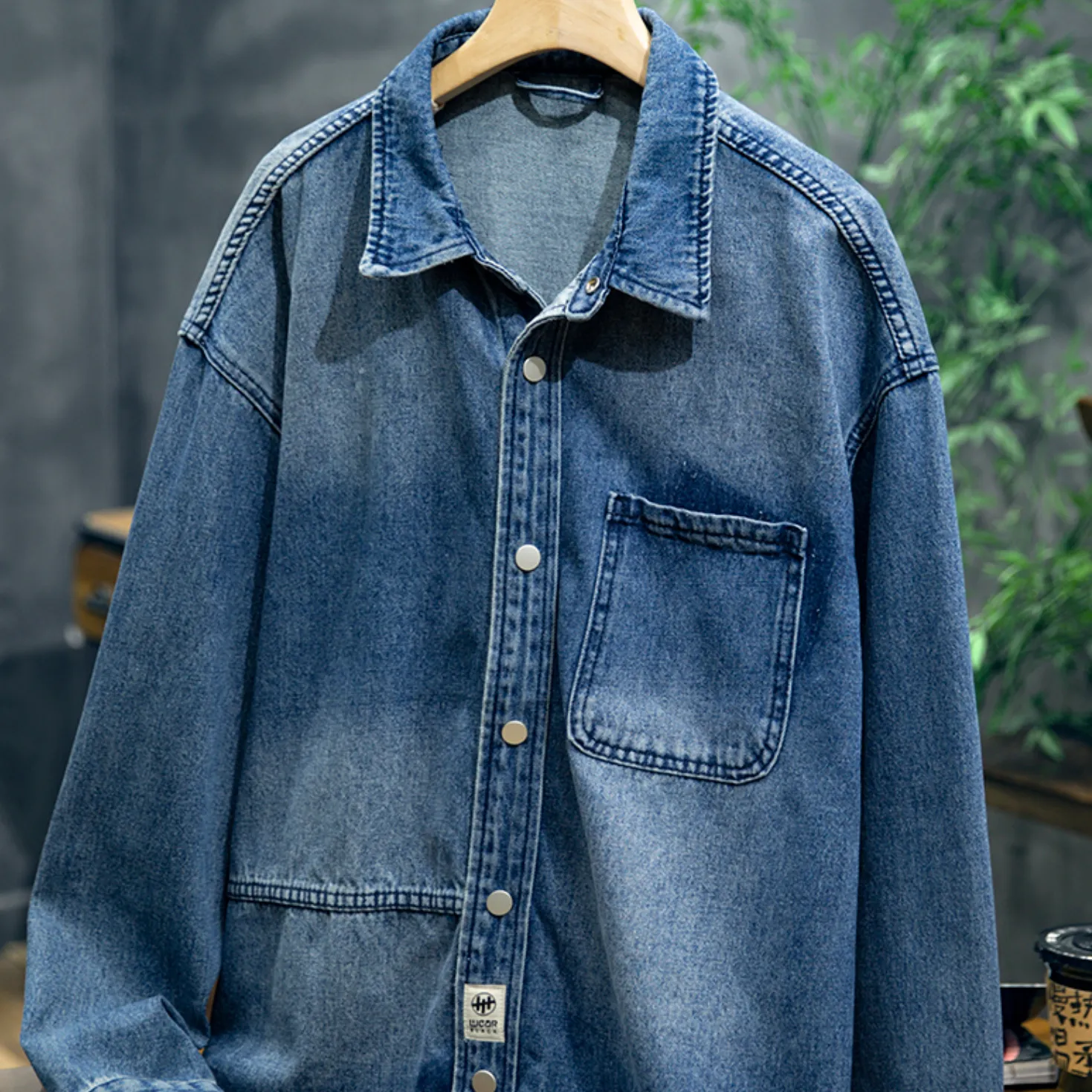 American Long-sleeved Denim Shirt P0761